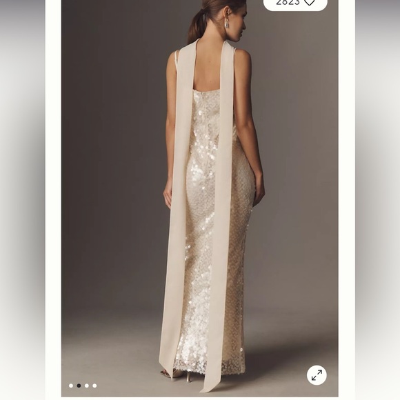 Ivory Sequin Dress with Scarf - Picture 2 of 3